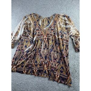 Citron Santa Monica women's 3X Boho tunic Top Tribal rhinestone V-Neck